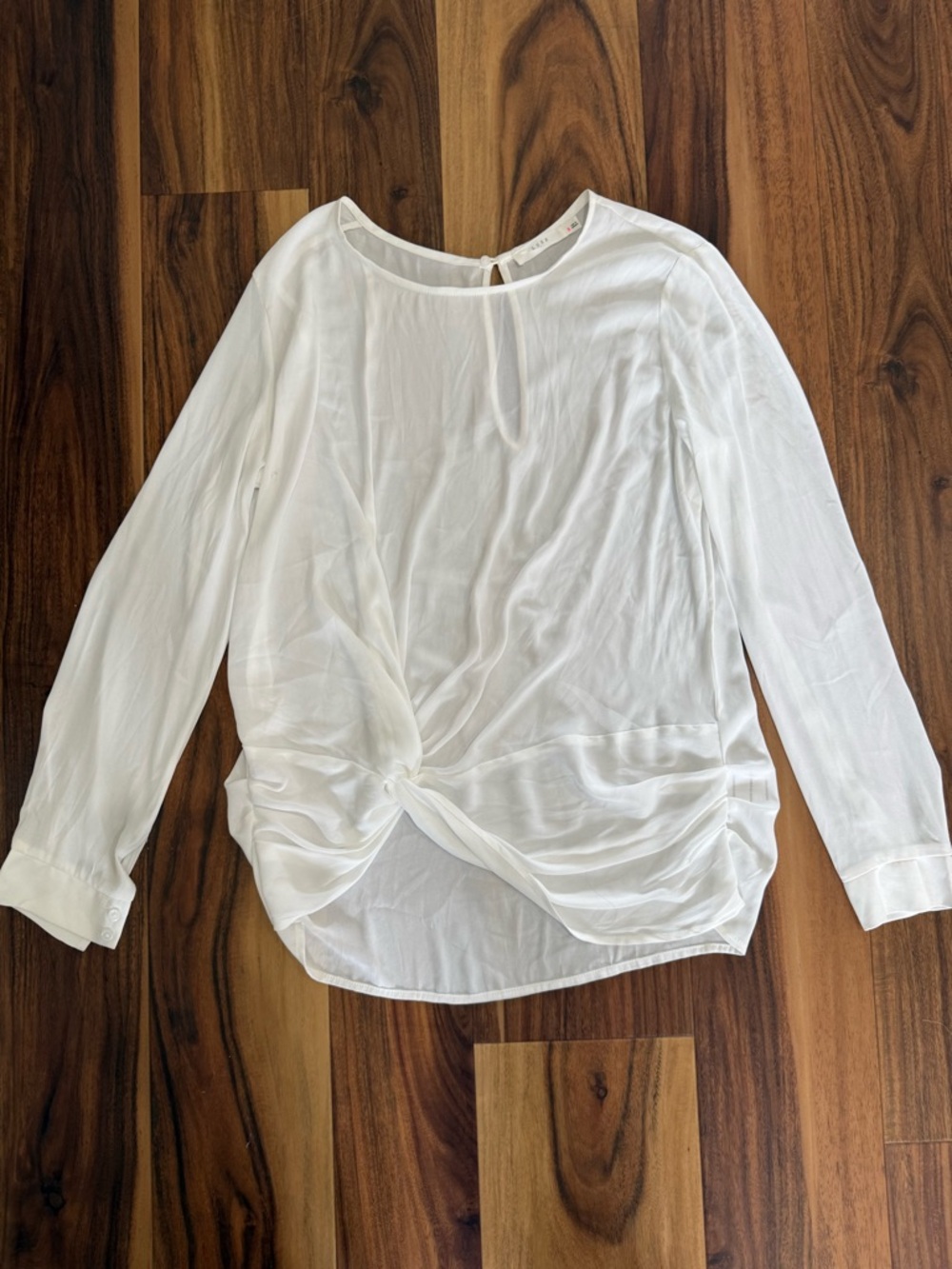 Lush White Twist-Front Long Sleeve Blouse